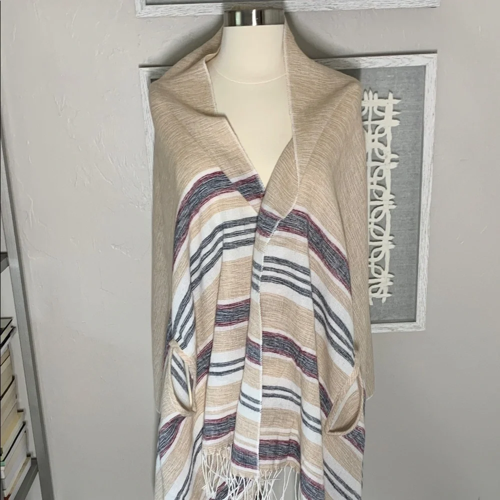 J crew woven striped shawl with arm holes